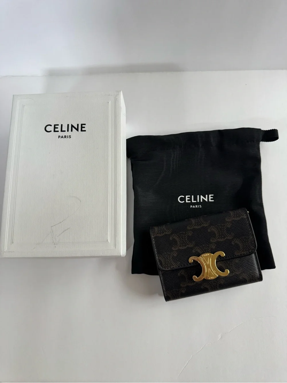 Celine Triomphe Canvas Compact Wallet with Coin